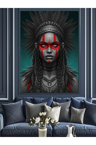 Tablomega Native American Woman Drawing Decorative Canvas - Mdf Wooden Painting