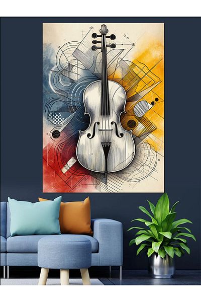 Tablomega Minimalist Violin Drawing Decorative Canvas - Mdf Wooden Painting