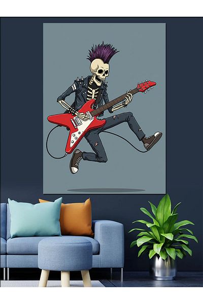 Tablomega Pânză decorativă Skeleton Rocker și chitară - Lemn MDF