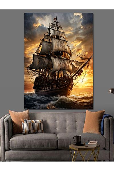 Tablomega White Sailing Boat Decorative Canvas - Mdf Wooden Painting