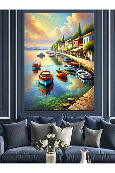Tablomega Canaluri și bărci colorate Pânză decorativă - Lemn MDF