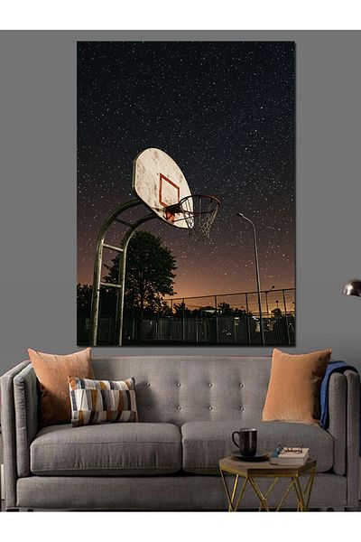 Tablomega Night Basketball Court and Stars Decorative Canvas - Mdf Wooden Painting
