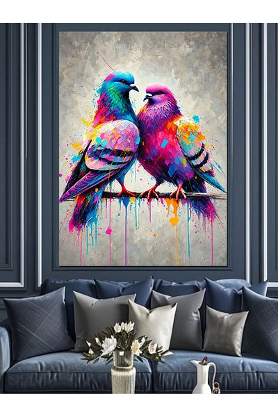 Tablomega Colorful Bird Love Decorative Canvas - Mdf Wooden Painting