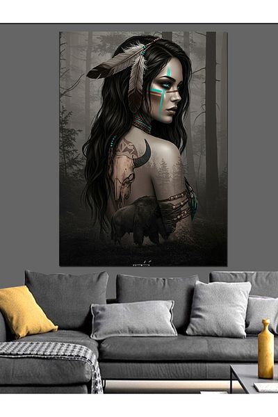 Tablomega Portrait of Woman in Dark and Gothic Decorative Canvas - Mdf Wood Painting