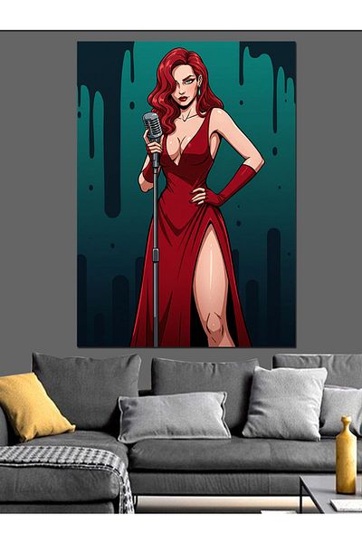 Tablomega Brave Woman in Red Dress Decorative Canvas - Mdf Wooden Painting