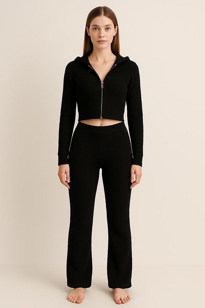 HAKKE Ribbed Textured Zippered Double Suit