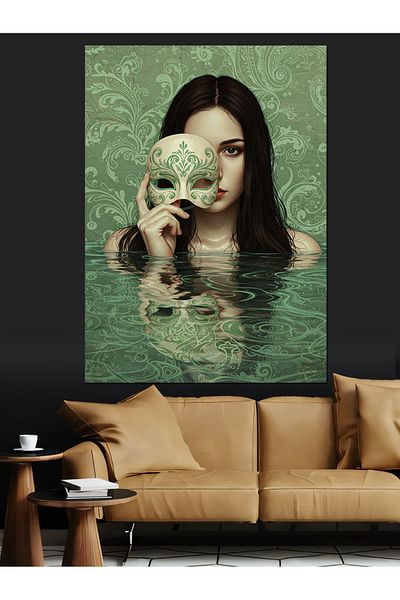 Tablomega Masked Woman Portrait Decorative Canvas - Mdf Wooden Painting