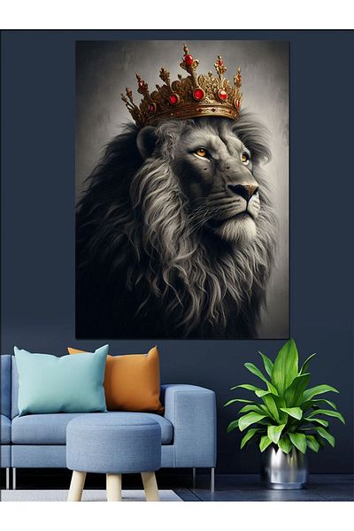 Tablomega Pânză decorativă King Crowned Lion - Lemn MDF