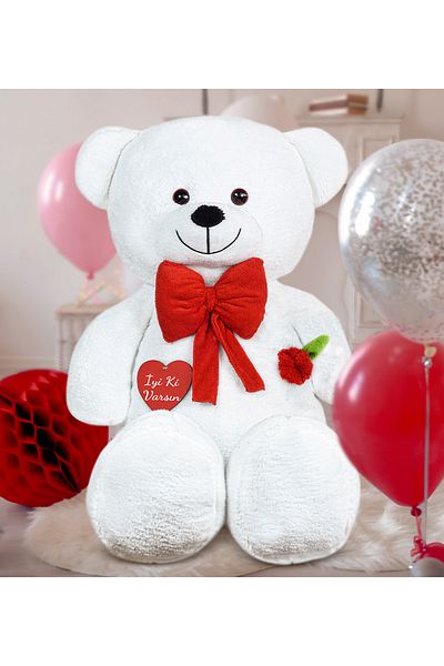 Pandamkee Original 130 Cm Large Teddy Bear with Rose and Heart Bow Tie 100% Domestic