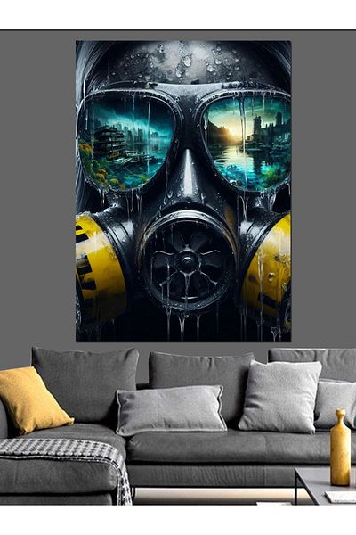 Tablomega Man in Gas Mask and Sea Decorative Canvas - Mdf Wooden Painting