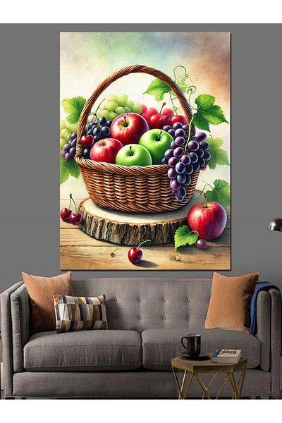 Tablomega Fruit Basket and Colors Decorative Canvas - Mdf Wooden Table