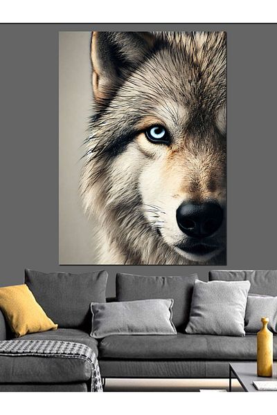 Tablomega Wolf and Power of Blue Eyes Decorative Canvas - Mdf Wooden Painting