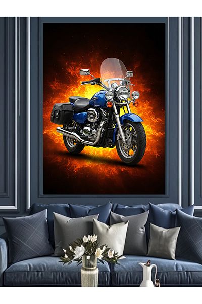 Tablomega Pictură Decorativă Motocicletă Flacără - Lemn MDF