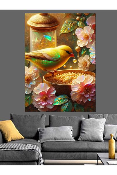 Tablomega Flowers and Corn Eating Bird Decorative Canvas - Mdf Wooden Painting