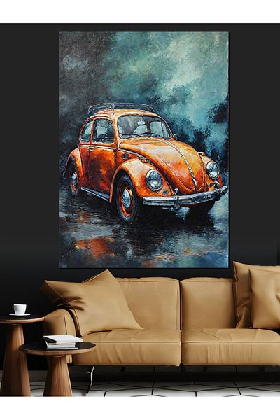 Tablomega Orange Turtle Car Decorative Canvas - Mdf Wooden Painting