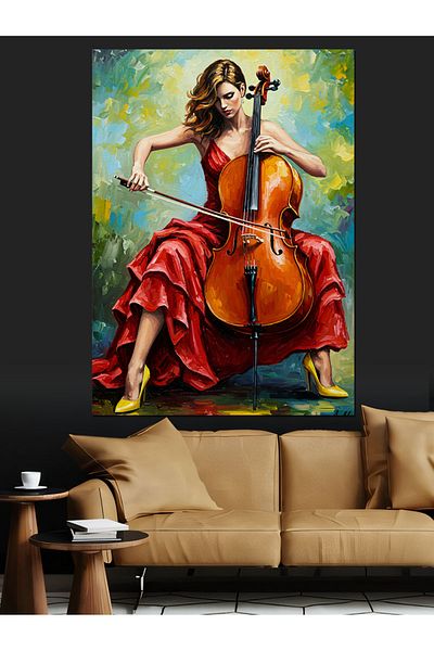 Tablomega Pânză decorativă cu figura de femeie Cellist - Lemn MDF