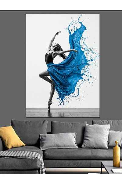Tablomega Dancing Woman in Blue Dress Decorative Canvas - Mdf Wooden Painting