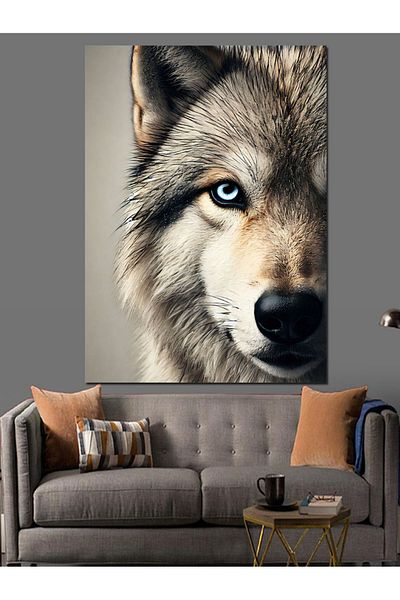 Tablomega Wolf and Power of Blue Eyes Decorative Canvas - Mdf Wooden Painting