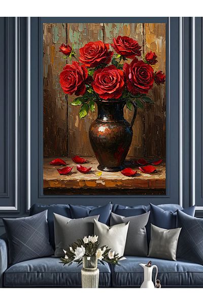 Tablomega Red Roses and Antique Vase Decorative Canvas - Mdf Wooden Painting