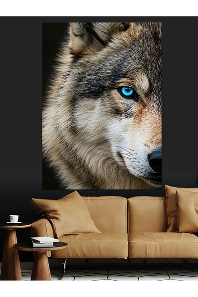 Tablomega Portrait of Blue Eyed Wolf Decorative Canvas - Mdf Wooden Painting