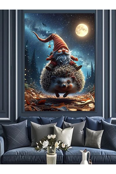Tablomega Cute Dwarf Riding a Hedgehog Decorative Canvas - Mdf Wooden Painting