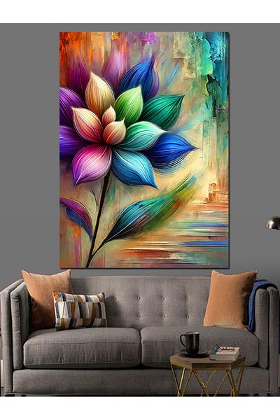 Tablomega Colorful Flowers and Shiny Leaves Decorative Canvas - Mdf Wooden Painting