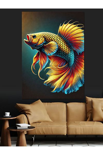 Tablomega Colorful Betta Fish Decorative Canvas - Mdf Wooden Painting