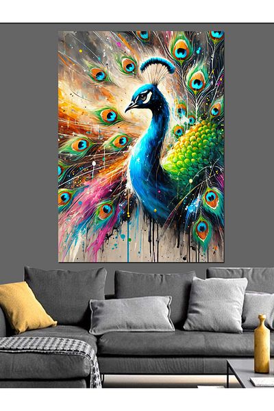 Tablomega Pânză decorativă cu ilustrație colorată de păun - pictură din lemn MDF