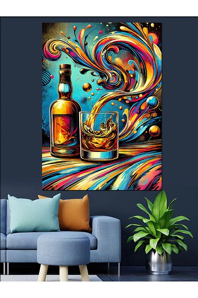 Tablomega Canvas Decorativ Whiskey și Abstract Ripple - Lemn MDF