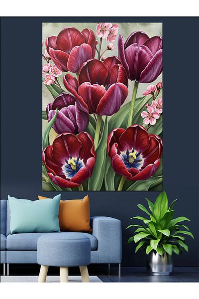 Tablomega Purple Tulips Flower Bunch Decorative Canvas - Mdf Wooden Painting