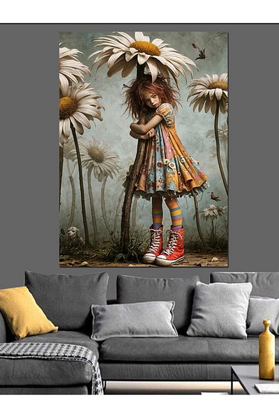 Tablomega Finger Girl and Daisy Decorative Canvas - Mdf Wooden Painting