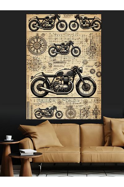 Tablomega Desene clasice de motociclete Pânză decorativă - Lemn MDF Pictură