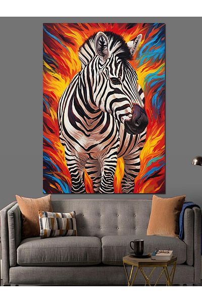 Tablomega Flaming Zebra and Color Explosion Decorative Canvas - Mdf Wooden Painting