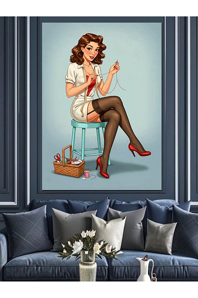 Tablomega Woman in Retro Red Dress Decorative Canvas - Mdf Wooden Painting