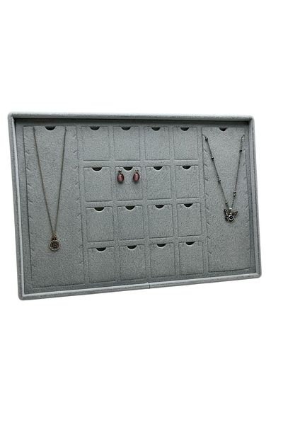 MeGass Dekor Brussels Model Transverse Suede Fabric Gray Color 18 Piece Pad Jewelry Display Table with Legs