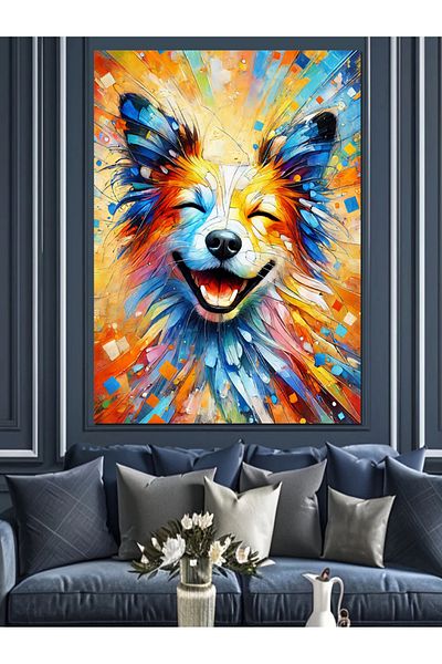 Tablomega Pânză decorativă Colorful Dog and Energy Explosion - MDF Wood Table