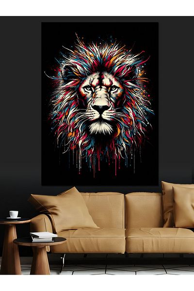 Tablomega Pânză decorativă cu leu colorat - Lemn MDF