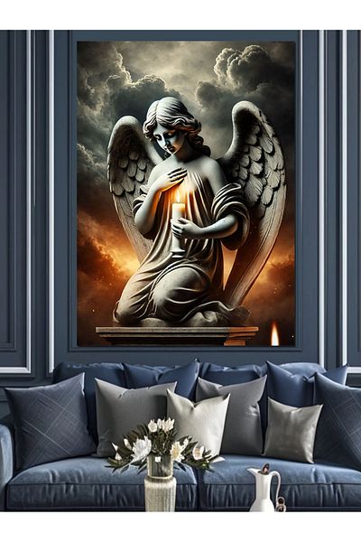 Tablomega Angel and Golden Lights Decorative Canvas - Mdf Wooden Painting