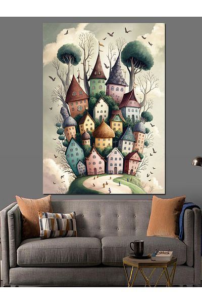 Tablomega Clădiri colorate Pânză decorativă - Lemn MDF