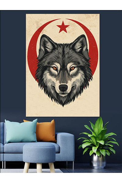 Tablomega Wolf and Moon Figure Decorative Canvas - Mdf Wooden Painting