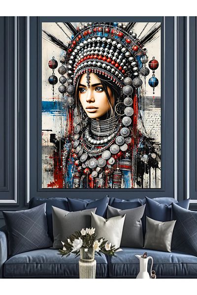 Tablomega Traditional Ornamental Woman Portrait Decorative Canvas - Mdf Wooden Painting