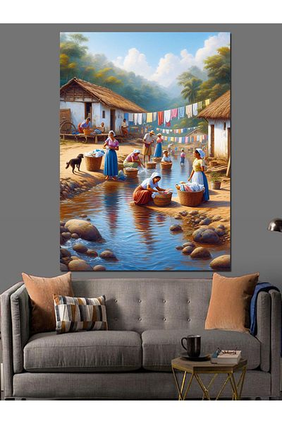 Tablomega Laundry Washing African Women Decorative Canvas - Mdf Wood Painting