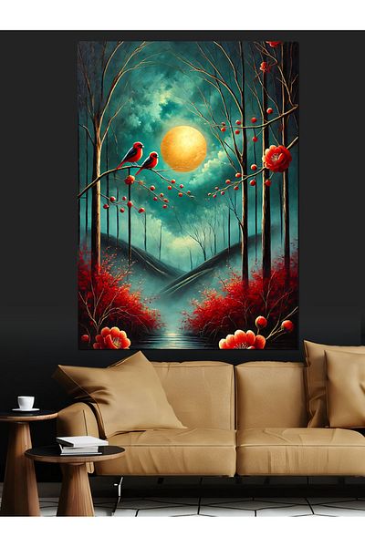 Tablomega Pânză Decorativă Pădure Roșie și Lumină Lunii - Lemn MDF