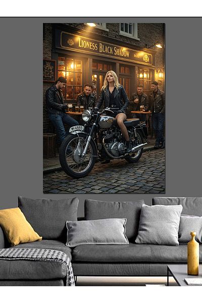 Tablomega Biker Woman and Group Decorative Canvas - Mdf Wooden Painting