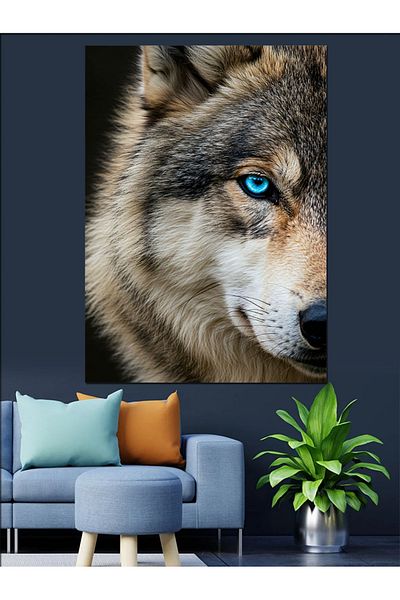 Tablomega Portrait of Blue Eyed Wolf Decorative Canvas - Mdf Wooden Painting