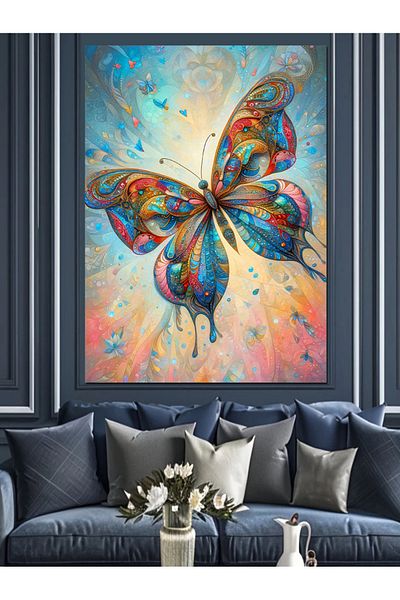Tablomega Colorful Patterned Butterfly Decorative Canvas - Mdf Wooden Painting