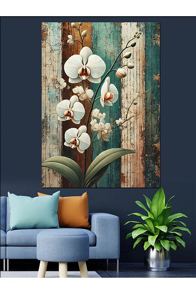 Tablomega White Orchid and Elegance Decorative Canvas - Mdf Wooden Painting