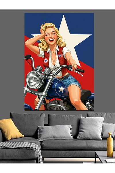 Tablomega Motorcycle Retro Woman and Texas Theme Decorative Canvas - Mdf Wooden Painting