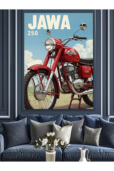 Tablomega Pânză decorativă pentru motociclete Jawa Red - Lemn MDF
