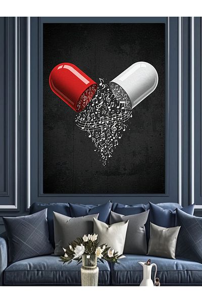 Tablomega Red and White Capsule Decorative Canvas - Mdf Wooden Painting